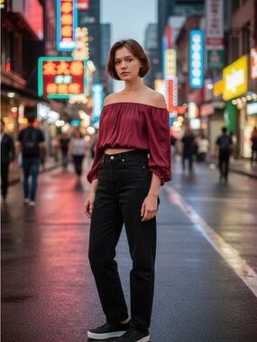 Forever 21 Burgundy Off Shoulder Puff Sleeve Crop Top NWT Size Large